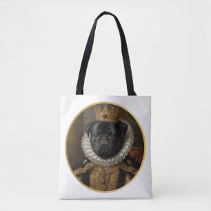Bolso De Tela Arte de Pug Negro Inspirado en Retratos de Reinas