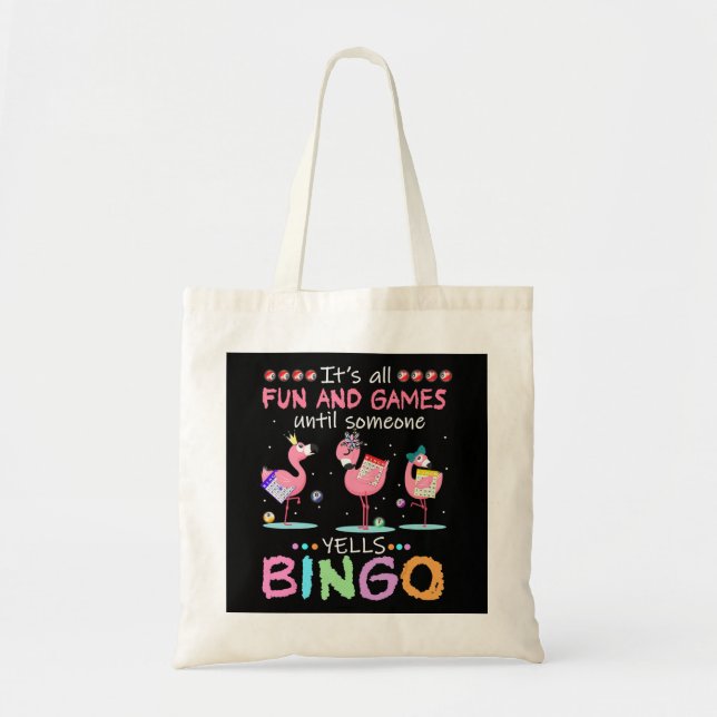 Bolso De Tela Arte de regalo divertido de Bingo Flamingo Rosa (Frente)