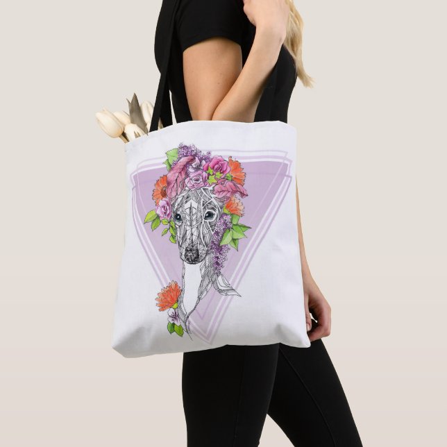 Bolso De Tela Arte de retratos de flores de perro de galgo itali (Detalle)