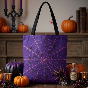 Bolso De Tela Arte de telaraña de araña viuda negra rosa patrón 