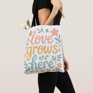 Bolso De Tela Arte de tipografía Cottagecore donde crece el amor