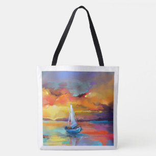 Bolso De Tela Arte de Velero al Atardecer Sereno
