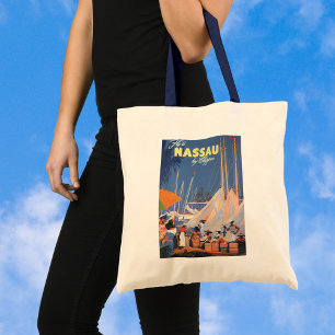 Bolso De Tela Arte de viaje vintage de Bahamas, Vuela a Nassau e