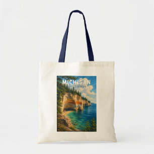 Bolso De Tela Arte de viaje vintage ilustración de Michigan