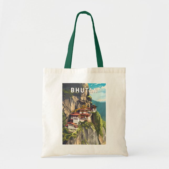 Bolso De Tela Arte de viajes de Ilustracion en Bután (Frente)