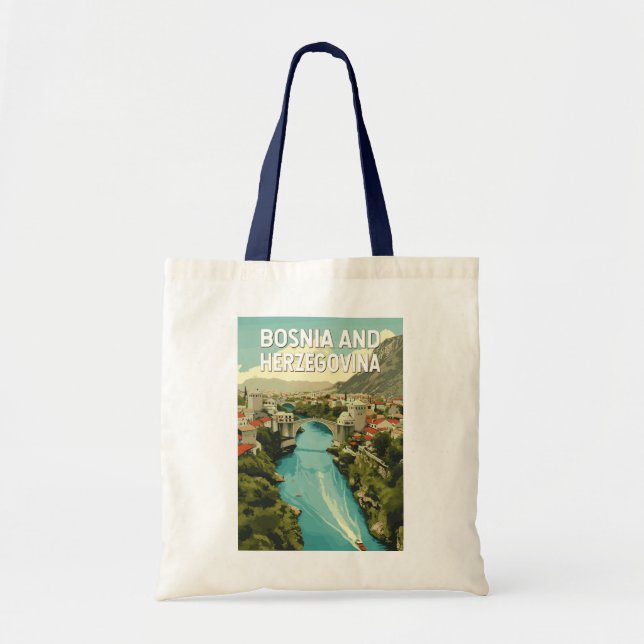 Bolso De Tela Arte de viajes en Ilustracion de Bosnia y Herzegov (Frente)
