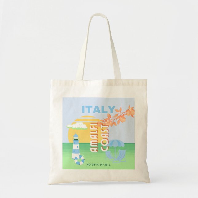 Bolso De Tela Arte de viajes en Italia, Costa Amalfitana, Preppy (Frente)
