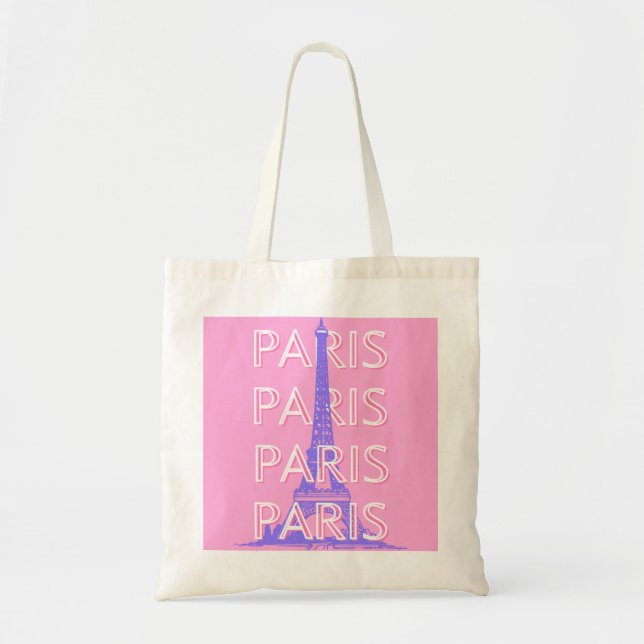 Bolso De Tela Arte de viajes en París, arte de viajes, rosa (Frente)
