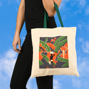 Bolso De Tela Arte Deco Vintage de Viajes, Nativo en la Selva Af