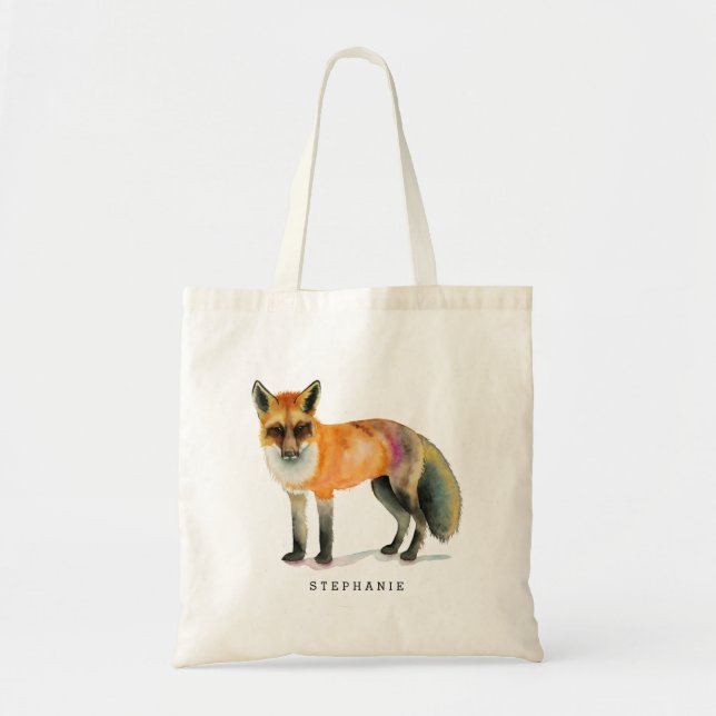 Bolso De Tela Arte del Fox de la acuarela personalizado (Frente)