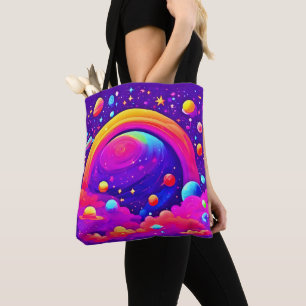 Bolso De Tela Arte del planeta del arcoiris cósmico