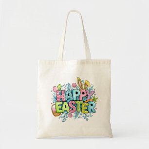 Bolso De Tela Arte divertido de Pascua con orejas de conejo y fl