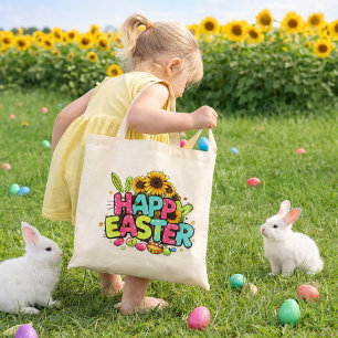 Bolso De Tela Arte divertido de Pascua con orejas de conejo y fl