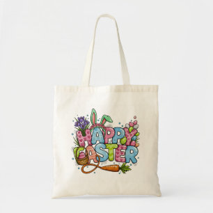 Bolso De Tela Arte divertido de Pascua con orejas de conejo y fl