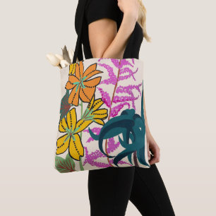 Bolso De Tela Arte Floral Art Déco Vibrante Magenta y Naranja