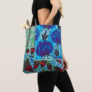 Bolso De Tela Arte floral azul y verde maximalista vibrante