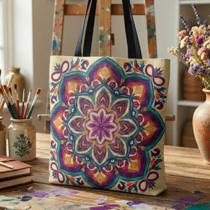 Bolso De Tela Arte floral boho folk