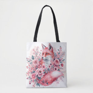Bolso De Tela Arte floral de color de agua de Fox rosa