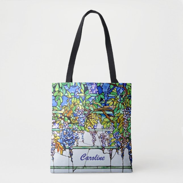 Bolso De Tela Arte floral de las glicinias del vitral de Tiffany (Anverso)