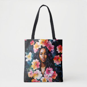 Bolso De Tela Arte floral de mujer negra