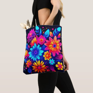 Bolso De Tela Arte floral de neón vibrante