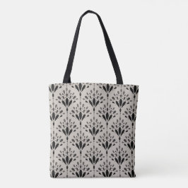 Bolso De Tela Arte Floral Elegante Art Déco en Negro y Beige
