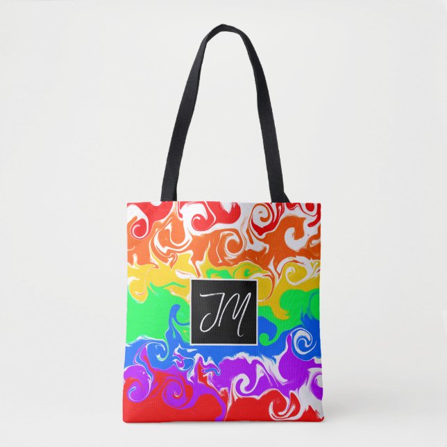 Bolso De Tela Arte fluido de mármol arcoiris (Anverso)