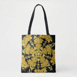 Bolso De Tela Arte fractal azalea amarillo y negro