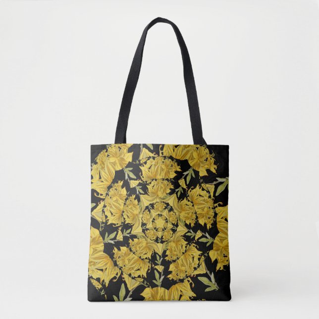 Bolso De Tela Arte fractal azalea amarillo y negro (Anverso)
