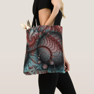 Bolso De Tela Arte fractal de fantasía vívida abstracta marrón a