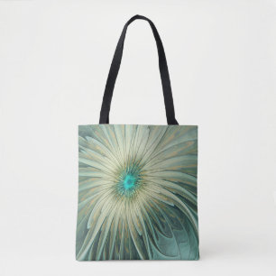 Bolso De Tela Arte fractal de flores de fantasía verde salvia ab