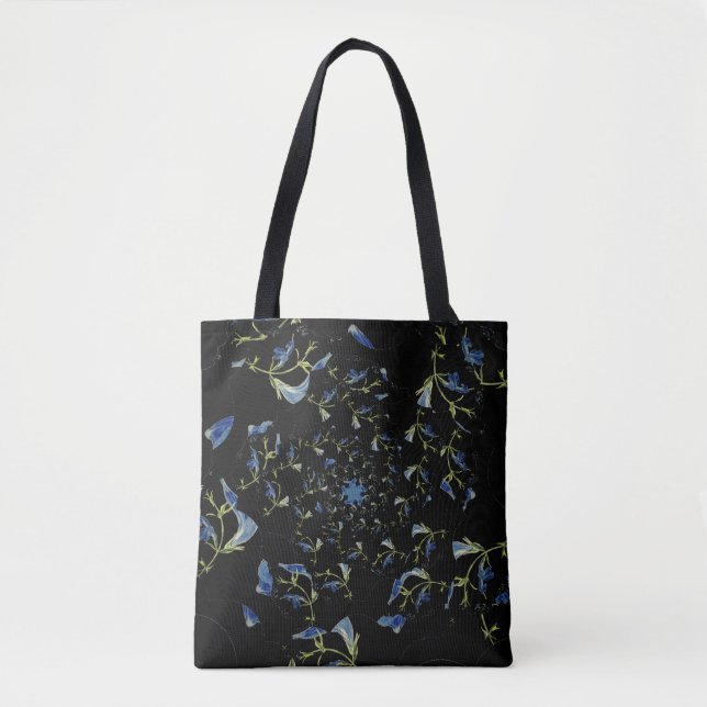 Bolso De Tela Arte fractal de sabio azul y negro (Anverso)