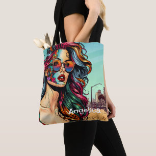 Bolso De Tela Arte Fracturado Mujer Abstracta en la Playa