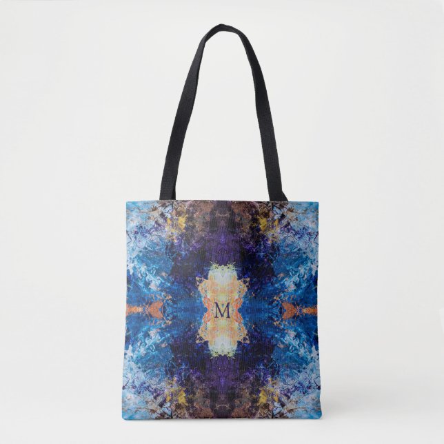 Bolso De Tela Arte Geométrico Azul Púrpura Marrón (Anverso)