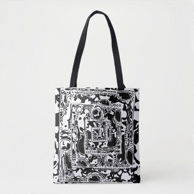 Bolso De Tela Arte Geométrico Negro Y Blanco 25 (Anverso)