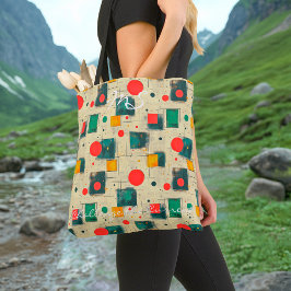 Bolso De Tela Arte geométrico rojo y verde con círculos y cuadra