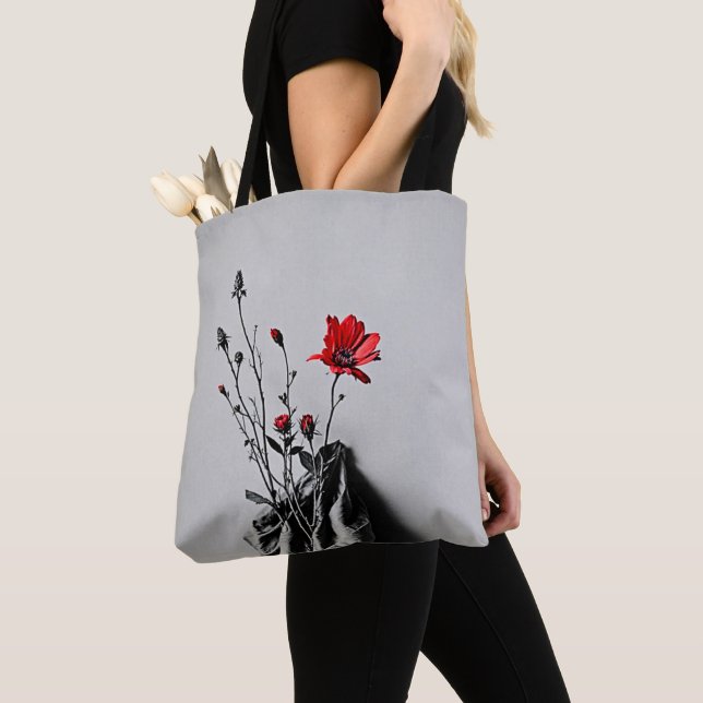 Bolso De Tela Arte gris de flor roja (Detalle)