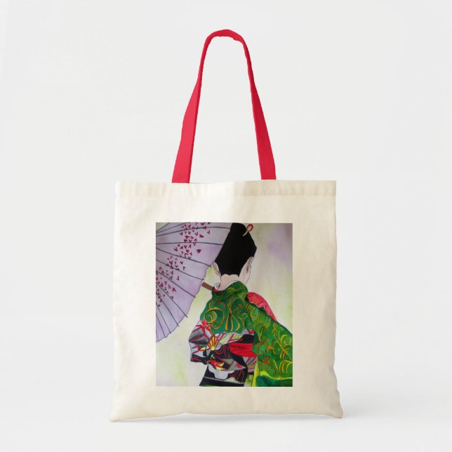 Bolso De Tela Arte japonés del geisha con el kimono y el (Frente)