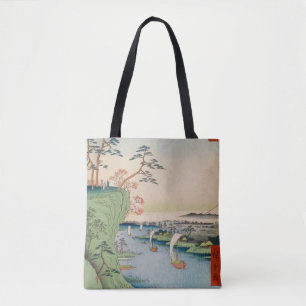 Bolso De Tela Arte japonés del río Konodai Tone vintage Ukiyo-