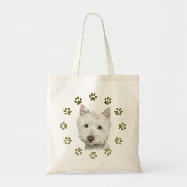 Bolso De Tela Arte lindo y patas del perro de Westie (Frente)