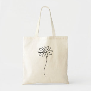 Bolso De Tela Arte lineal de flor de margarita minimalista