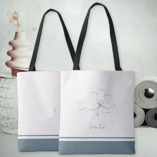 Bolso De Tela Arte lineal floral azul costero de marfil minimali