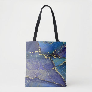 Bolso De Tela Arte líquido abstracto de oro y azul teal púrpura