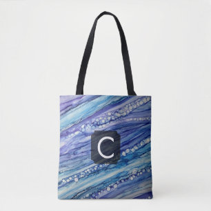 Bolso De Tela Arte líquido abstracto púrpura, turquesa y azul