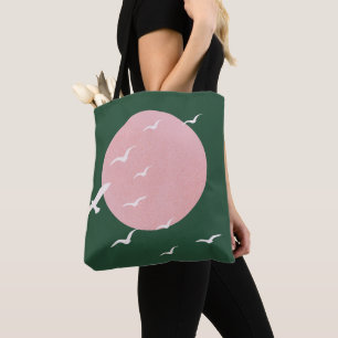 Bolso De Tela Arte minimalista moderno de sol y pájaros rosados