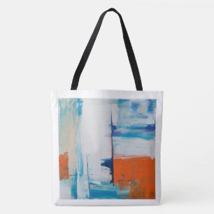 Bolso De Tela Arte Moderno Azul y Naranja Abstracto