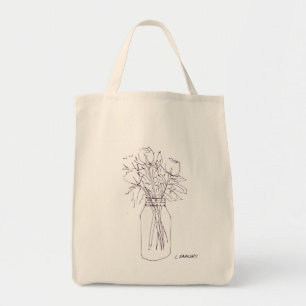 Bolso De Tela Arte moderno OriginalFlowerOutlineV5