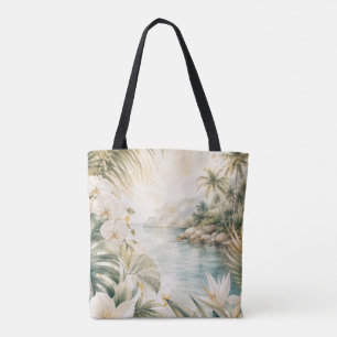 Bolso De Tela Arte mural acuarela tropical de lujo costero