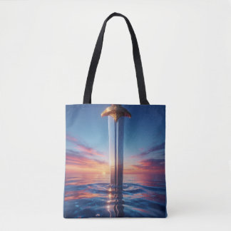Bolso De Tela Arte mural de la espada del atardecer místico