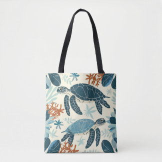 Bolso De Tela Arte naranja y arrecife de coral azul